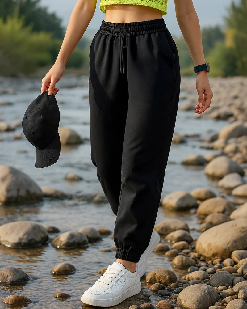 بيواكوف بنطلون رياضي نسائي أسود واسع